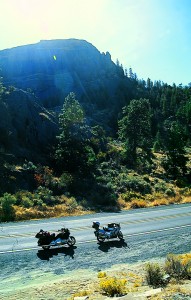 Two riders stop to get the view from on high.
