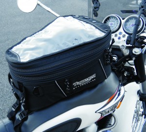 119-1905_IMG Expandable Triumph tankbag attaches to the tank cover, and stays put even with a load.