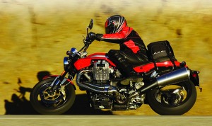 Guzzi-1 Knees up, elbows out, a slight crouch are still good for a day’s ride. The Griso also offers great cornering clearance.
