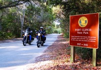 The forest surrounding the winding road to the old fort in Fort Clinch State Park is so dense that it is almost like motorcycling through a tunnel.