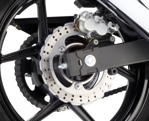 RearBrake The petal-style rear rotor is designed for improved cooling.