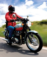Riding photo fo the Triumph 50th Anniversary Bonneville