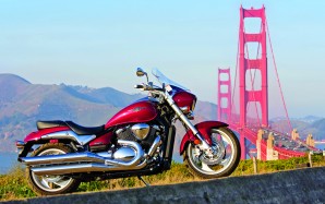 This sporting cruiser can still tour: Suzuki offers both tall and low windscreens as accessories. The Sport low ’screen ($439.95) shown here is nicely engineered and installs easily in about an hour.