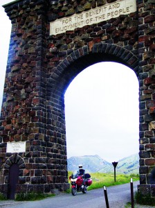 89-5 The famous stone arch portal at the north entrance to Yellowstone National Park at Gardiner, dedicated by Teddy Roosevelt in 1903.