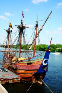 PICTUR~2 team. Right: That little three-master is a reproduction of Henry Hudson’s Half Moon, on which he sailed across the Atlantic Ocean and up the Hudson River in 1609.