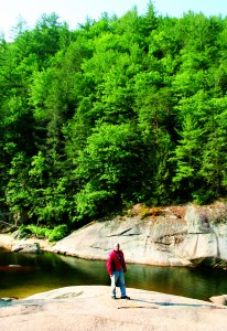 Dave is not contemplating a swim in Wilson Creek, in the Pisgah National Forest, as that water is still more than a mite chilly.