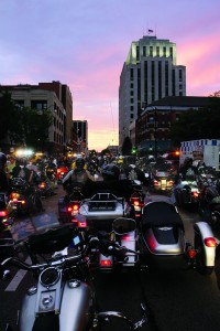 web-Petty-86322663 Long day’s journey into night: The ride pulls into downtown Springfield, Illinois, on day six. Dinner. Party. Sleep.