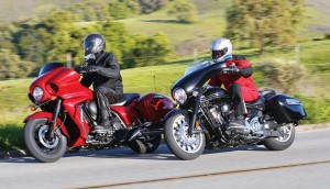 2011 Star Stratoliner Deluxe vs. 2011 Yamaha Vulcan Vaquero left side action