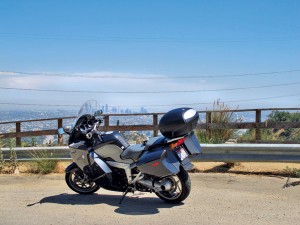 BMW overlooking skyline of Los Angeles