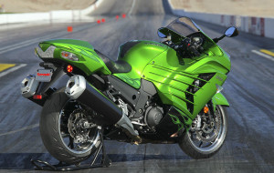 12-Kawasaki-ZX-14R-beauty-R-dragstrip 2012 Kawasaki Ninja ZX-14R: The new ZX-14R retains its iconic look with quadruple headlights, fairing cut-outs and V-shaped taillight.