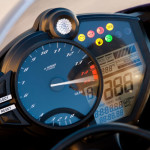 12-Yamaha-R1-instruments 2012 Yamaha YZF-R1: The R1's instrument panel includes an analog tach, LCD display with new TCS level, indicator lights (including TCS actuation) and a large shift light.
