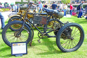 WEB-Larry Feece_1898 DiDion-Bouton Unrestored 1899 De Dion-Bouton Peugeot trike featuring one of the first practical gasoline “explosion motors.” Owned and occasionally ridden by Larry Feece. Third place in Preservation Class.