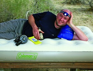 web-IMG_6942 Coleman inflatable mattress, Intex air pump, Alps camp pillow, Princeton Tec headlight, antibacterial Wet Ones and Pickapeppa Sauce.