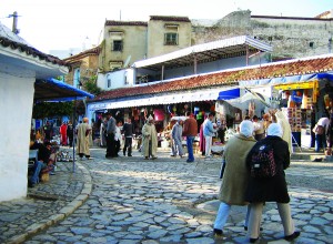 MOROC~1D The idyllic cobblestone streets of Chefchaouen, high up in the Rif Mountains.
