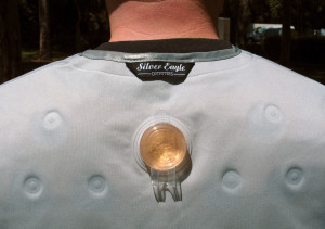 On the back of the Silver Eagle Kula-XD Cooling Vest is the sealable filling port for adding water.