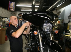 Ken Stout of Willie & Max installed the bags, fairing and radio in about 2.5 hours.