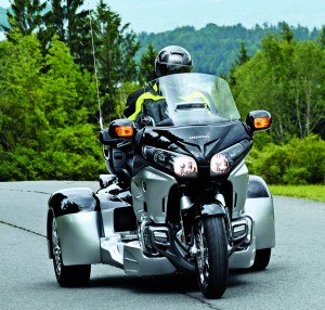 web-IMG_9127 Hannigan’s trike body integrates well with the 2012 Gold Wing’s new bodywork and two-tone paint scheme.