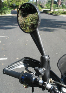 Doubletake-Mirrors-KLR2 Each indestructible mirror arm includes a 4-inch-diameter round mirror.
