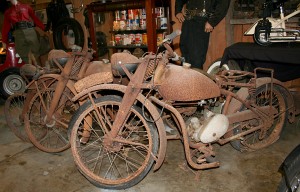 At the Cyclemos Museum some of the bikes are left just as they were after spending 30 years buried in a stream bed.