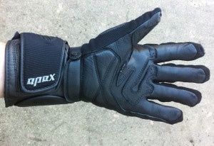 Alpinestars-Apex-palm Alpinestars Apex Drystar gloves are made of goat leather and textile, and have both a thermal lining and waterproof Drystar membrane.