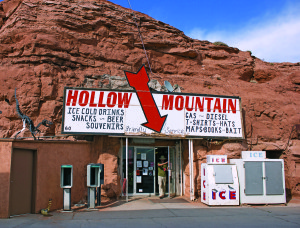 Hollow Mountain Hollow Mountain, located in Hanksville, Utah, is a convenience store inside a red sandstone hill. It was created by a miner in 1984 who wanted to build a store the best way he knew how.