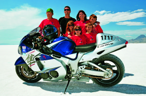 web-McAlister Clan_bike The McAlister family of Ken, wife Debbie, kids Keith, Kyle, Rachel, Derek and Riley stand next to their 2005 Suzuki Hayabusa. (Photo by John Kennedy)