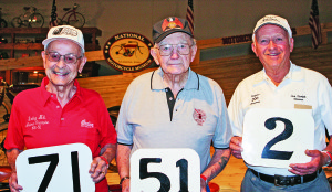 web-VR-2012-FRI-009 Left to right: Bobby Hill and Bill Tuman (Indian Wrecking Crew), and Daytona Beach legend, Dick Klamfoth. Competitors then and best of friends today.