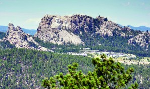 Looking northwards from a high vantage point on the Black Hills’ Iron Mountain Road, one has a bird’s eye view across the valley to Mt. Rushmore.