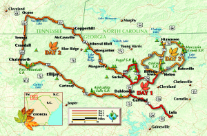 web-georgiaride In addition to the Day 1 and Route 52 rides described in this article, the Day 2 and Day 3 rides highlighted in this map are also great day trips in northern Georgia.