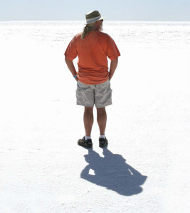 Essential engineering genius Chris Sidah looks out across the flats— where occasionally a motorcycle will pass in the distance.
