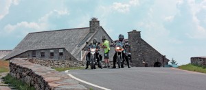 At the top of Mount Greylock, a park ranger alerts riders about a thunderstorm arriving from the north. Your humble scribe was preparing to head south.