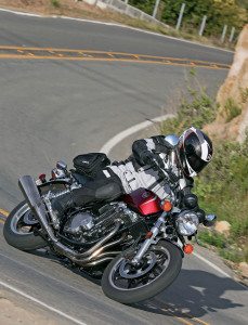 Skimming the long footpeg feelers on the pavement is fairly easy in tight corners—until they’re ground off, anyway.