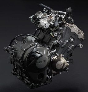 The FZ-09's crossplane triple has crankpins offset by 120 degrees and an even 240-degree firing interval.