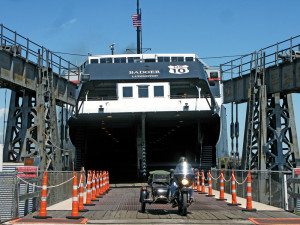 The Badger travels across Lake Michigan from Manitowoc, Wisconsin, to Ludington, Michigan.