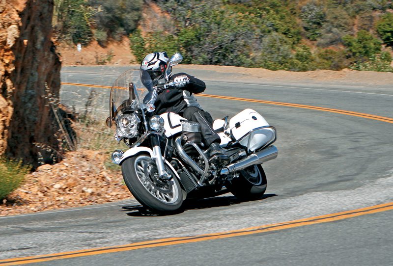 With its powerful, rubber-mounted engine, state-of-the-art electronics, stout chassis and top-notch suspension and brakes, the California 1400 Touring is eager to burn up back roads or cruise smoothly and quietly down the boulevard. web-_MG_0292