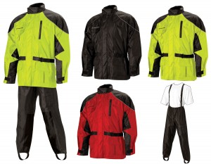 Nelson-Rigg's AS-3000 Aston 2-piece Rainsuit comes in hi-viz/black, black/black or red/black, in sizes S-4XL.