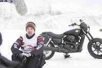 Flat track racer Brad Baker and the Harley-Davidson Street 750 with studded tires.