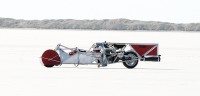 Eric Sherer on, or in, his Norton “streamliner” at the 2006 International Speed Trials by BUB at the Bonneville Salt Flats in Utah.