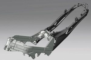 The twin-spar aluminum frame is unchanged, but a lighter new cast seat subframe replaces the former steel-tube design.