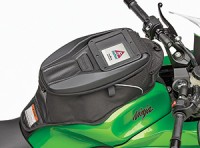 Expandable soft tankbag attaches with straps and magnets.