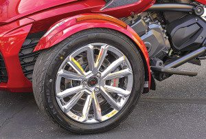 Shamrock chrome wheels on the F3 Limited wear radial tires specially made for the Spyder.